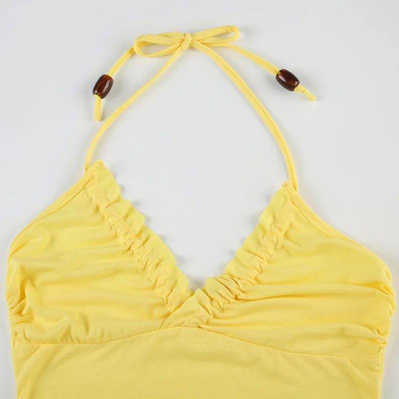 LIZAKOSHT  -  Sexy V-neck Vest Women's Sexy Backless Neck Tie Slim Fit Camisole Vest Bralette Pleats Thin Tanks Crop Tops Underwear