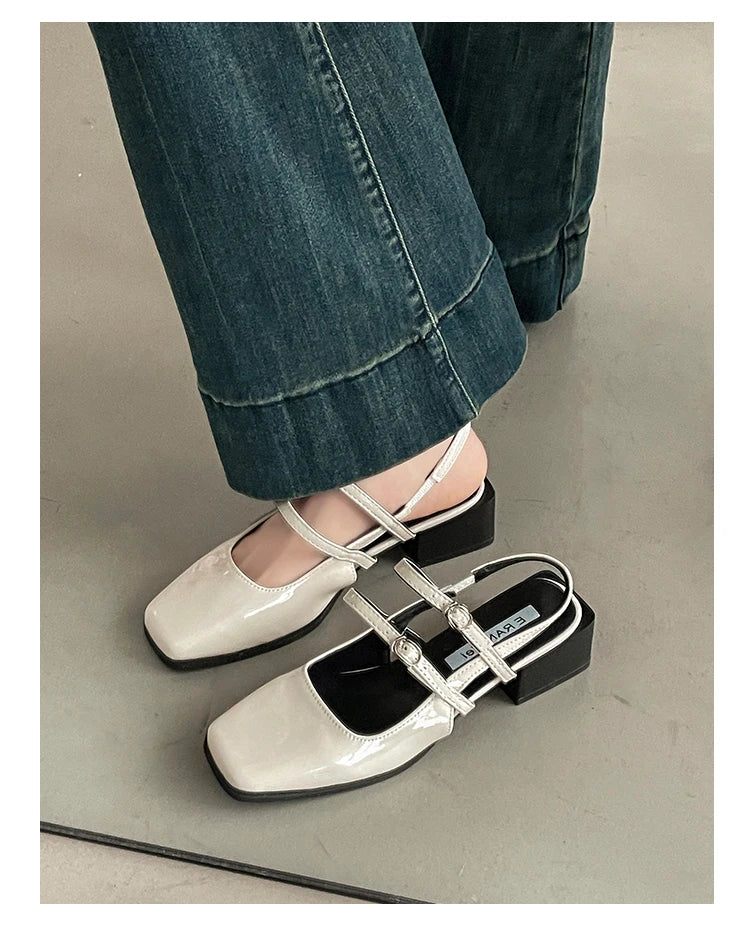 LIZAKOSHT  -  Retro Style Summer Thick Heel Women Sandals Fashion Square Toe Singbacks Shoes Ladies Elegant Party Dress Sandalias