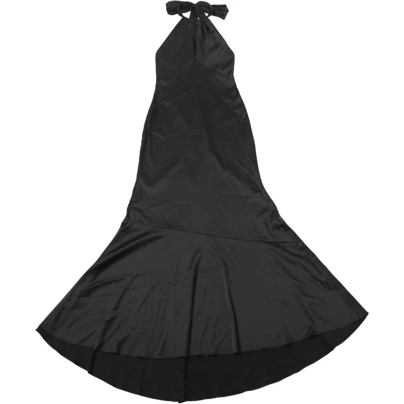 LIZAKOSHT  -  Elegant Long Dress Women Halter Hollow Out Sleeveless Backless Lace Up High Waist Robe Female Chic Party Evening Dresses