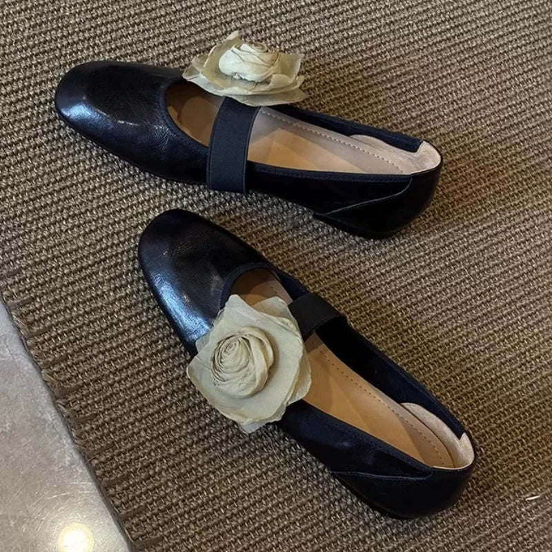 LIZAKOSHT  -  Retro Flower Designer Mary Jane Shoes Women Round Toe Comfort Soft Sole Elegant Casual Shoes Fashion Brand Ballet Flats Women