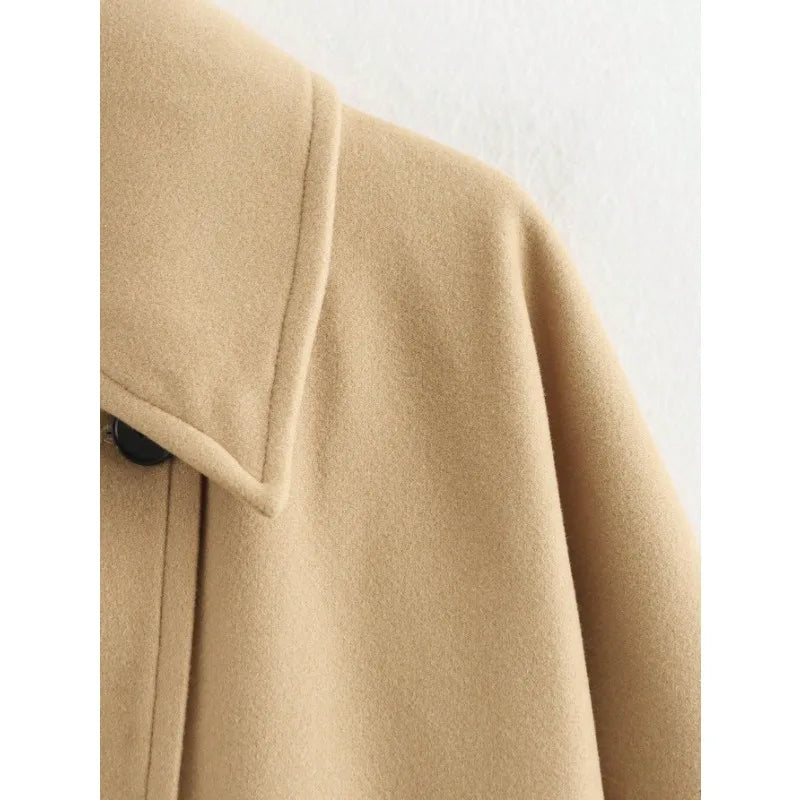 LIZAKOSHT  -  Elegant Single Breasted Wool Jacket Women Burgundy Loose Lapel Long Sleeve Pocket Female Coat 2025 Autumn Solid Commute Outwear