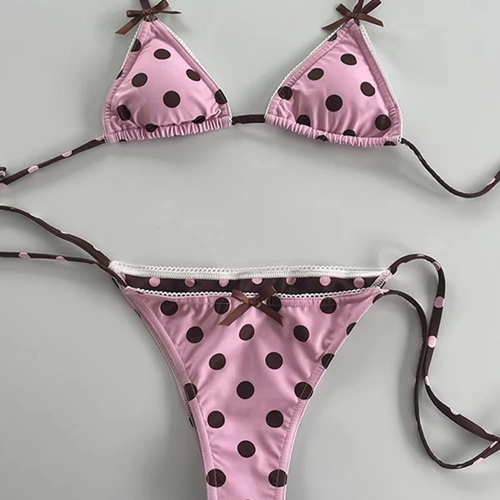 LIZAKOSHT  -  Women Bikini European and American New Polka Dot Swimsuit Lace Up Split Swimsuit Sweet Leisure Girls Hot Spring Swimsuit
