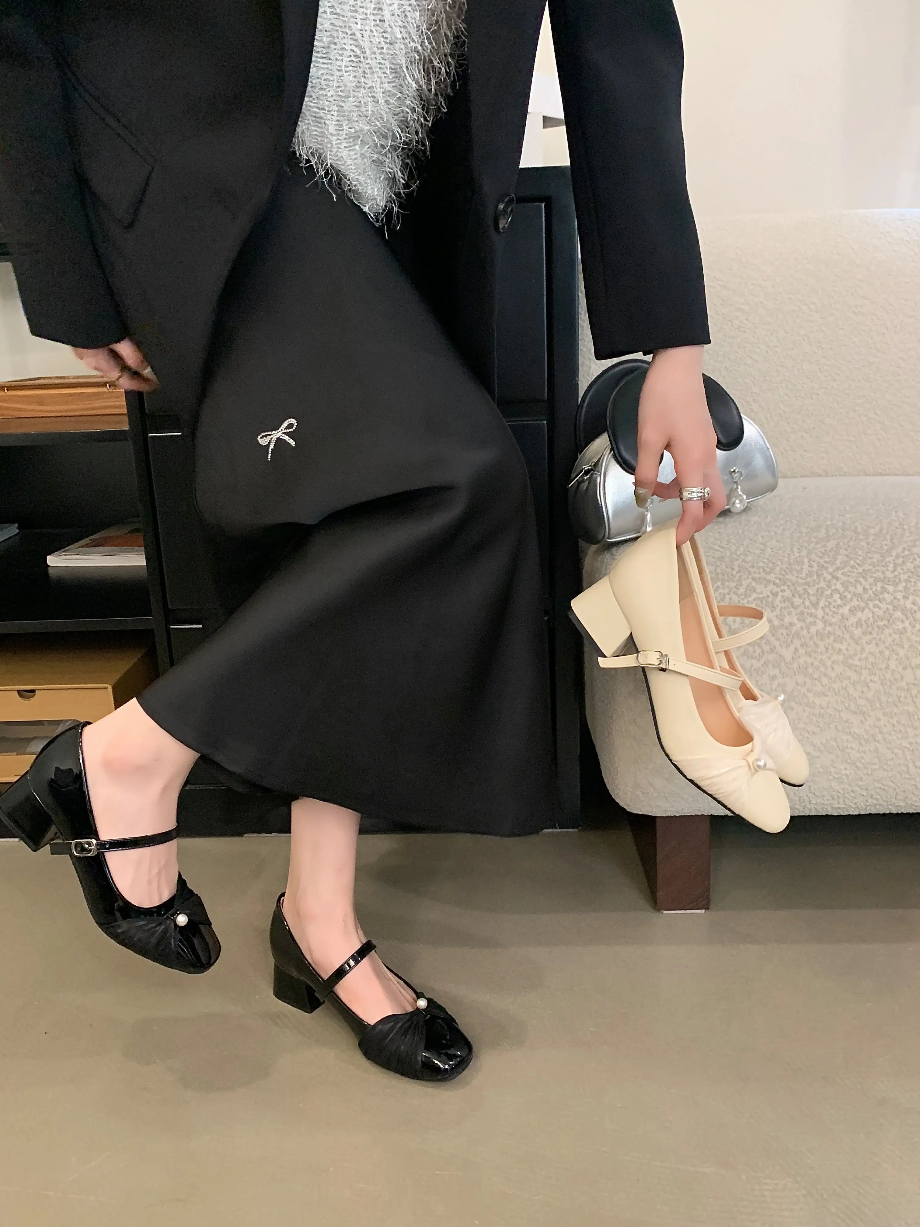 LIZAKOSHT  -  New Women's Shoes with Thick Heel, Square Toe, Shallow Mouth, High Heels, Mary Jane Single Shoes