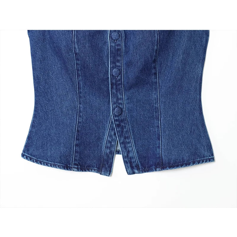 LIZAKOSHT  -  Denim Vests Jackets Autumn Women's 2025 New Slim O-neck Beaded Elegant Women Jackets Chic Street Youth Casual Denim Jacket Vests