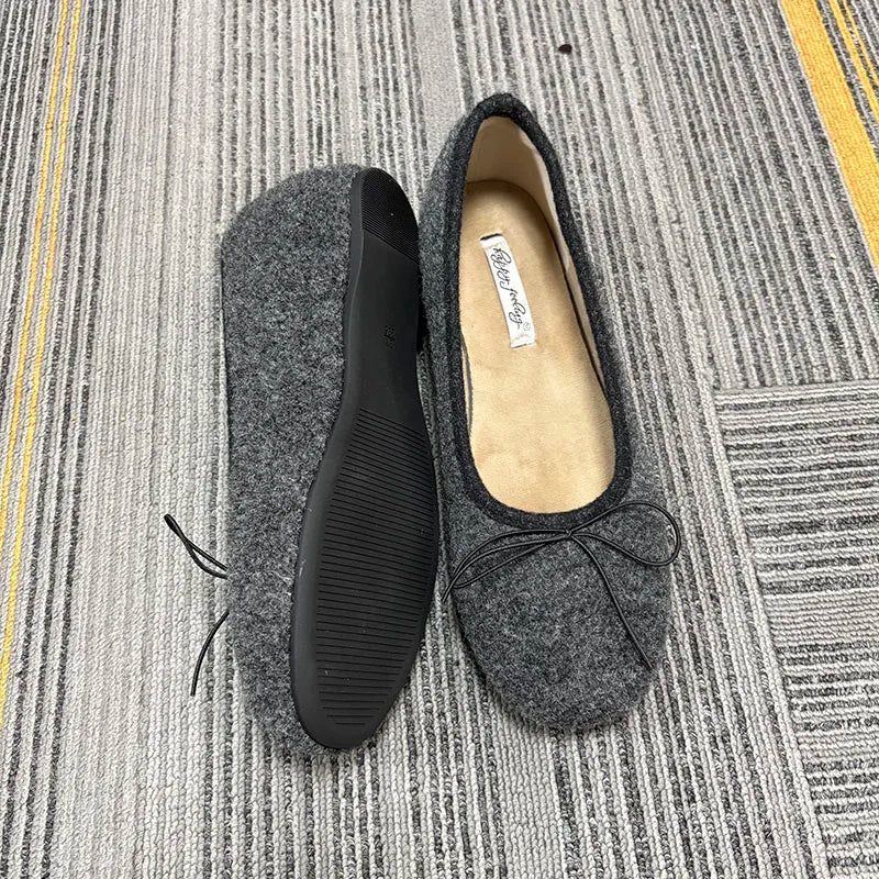 LIZAKOSHT  -  Winter Female Round Toe Ladies Flat With Plush Shoes  New Autumn Butterfly-Knot Fashion Fur Flats Slip On Shoes For Women Ballet