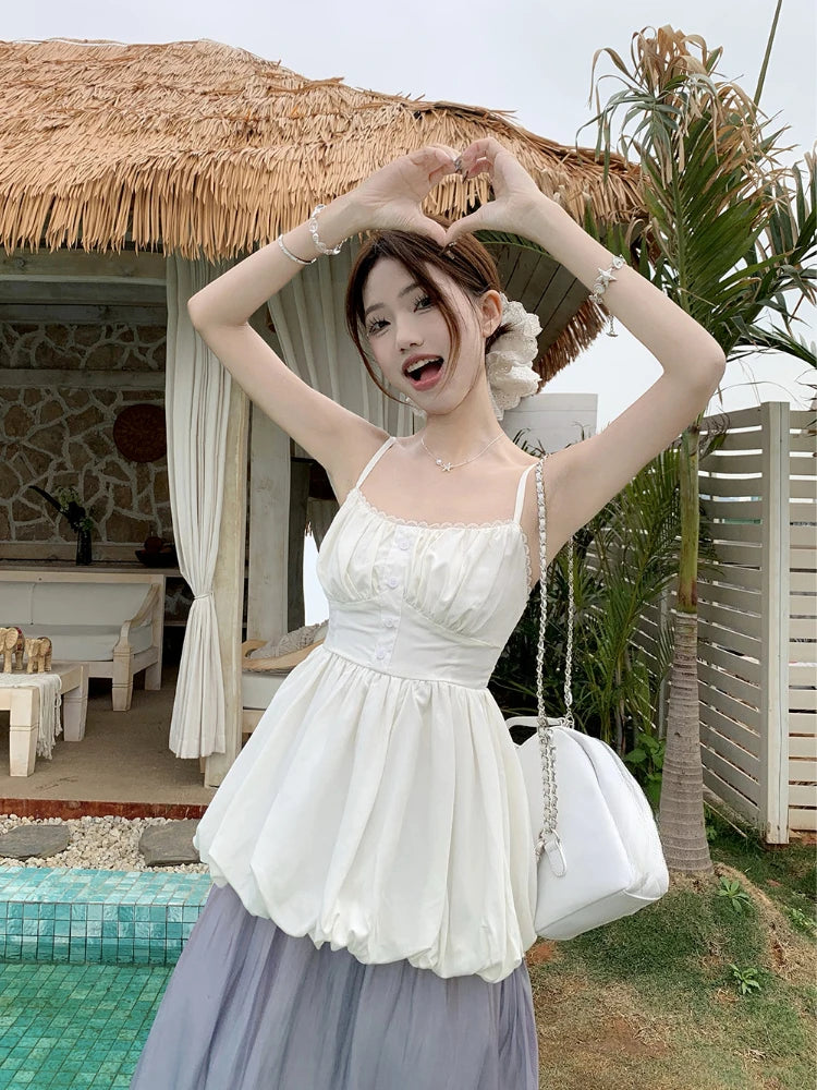 LIZAKOSHT  -  Y2K Vintage Two Piece Set Outfits Women Elegant Mini Skirt Casual Sleeveless Vest Korean Style Summer Beach Party Dress Sets