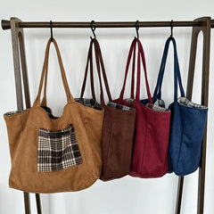 LIZAKOSHT  -  Autumn and Winter Woolen Plaid Shoulder Bag Double Sided Use Handbag Large Capacity Tote Bags For Women