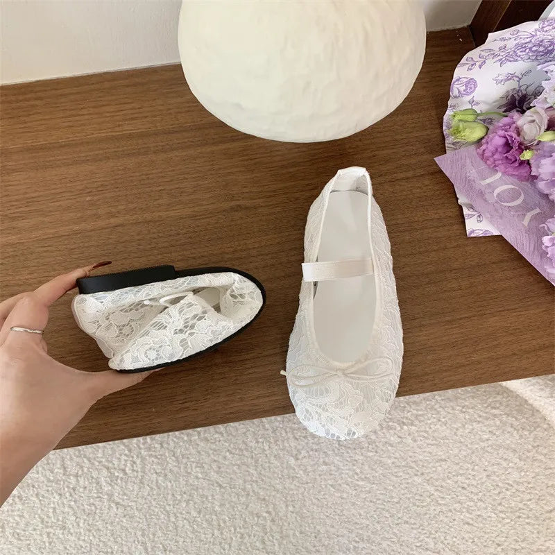 LIZAKOSHT  -  Summer Mesh Lace Women Flat Shoes Fashion Round Toe Ladies Elegant Street Style Ballerina Shoes Comfort Soft Single Shoes