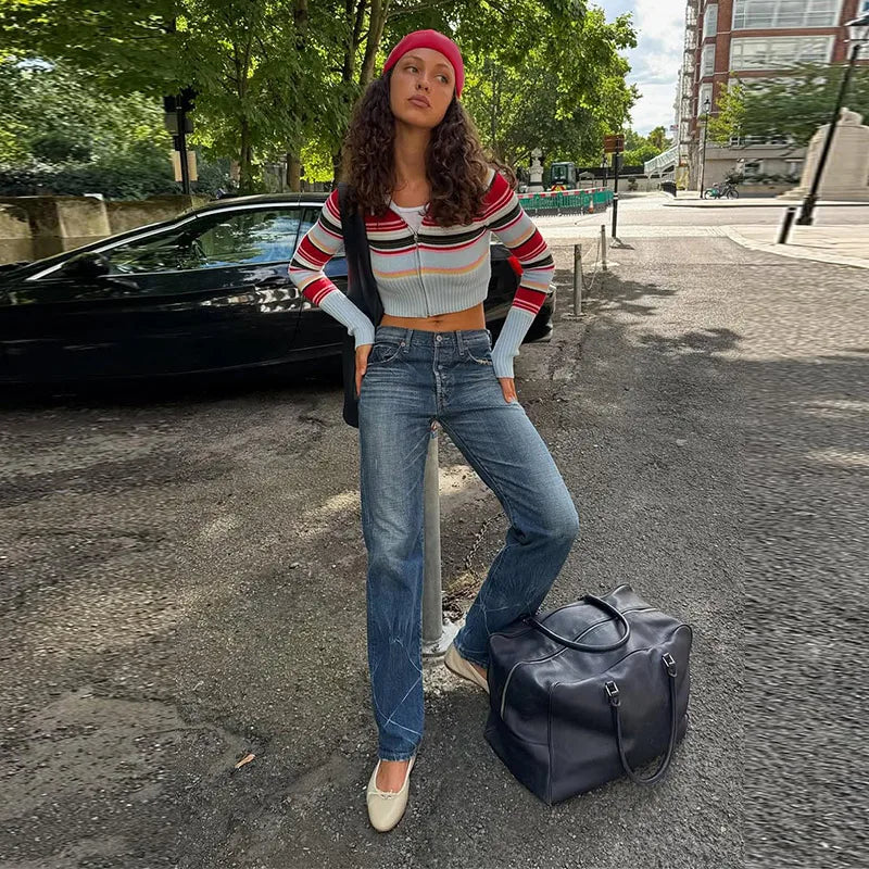 LIZAKOSHT  -  Street Knit Cardigan Pants Sets Women Slim Long Sleeves Zipper Drawstring Hoodie Low Waist Suits Female Chic Fashion Set