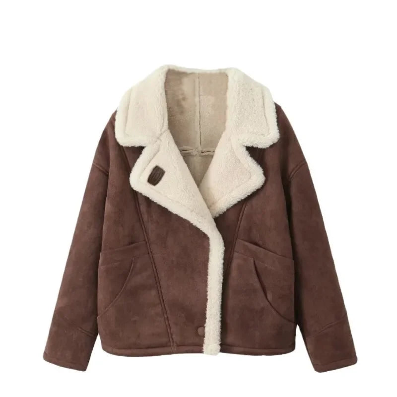 LIZAKOSHT  -  Casual Thickened Jacket Women's Autumn Winter Warm Retro Lamb Wool Top Office Loose Commuting Jacket Y2k Female Outfits