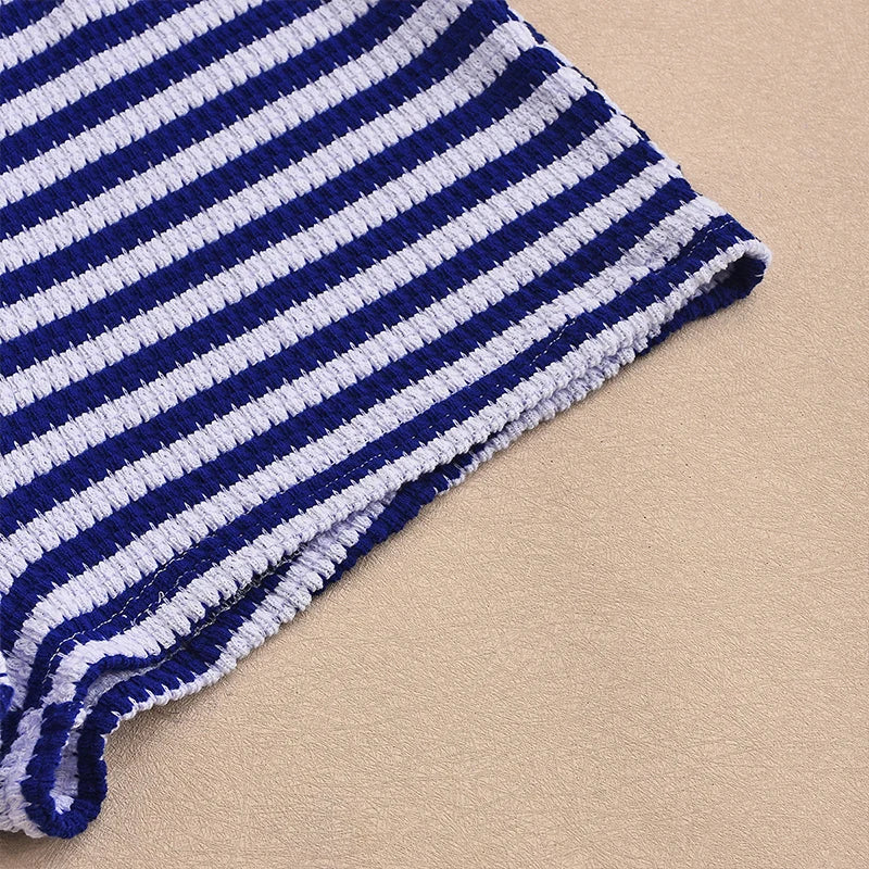 LIZAKOSHT  -  Women's Contrasting Color Casual Stripe Matching Set Strapless Cropped Vest+Shorts Fashion Sexy Slim Fit Holiday Streetwear