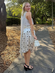 LIZAKOSHT  -  Dot Print Skirts Suits Women Halter Lace Up Sleeveless Irregular Sets Female 2025 Summer Fashion Chic Elastic Waist Street Set