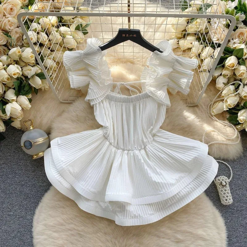LIZAKOSHT  -  European Goods Small Shirt Explosion Heavy Pressed Ruffled Edge Halter Chiffon Shirt Slim Short Ruffled Swing Top Woman Tops