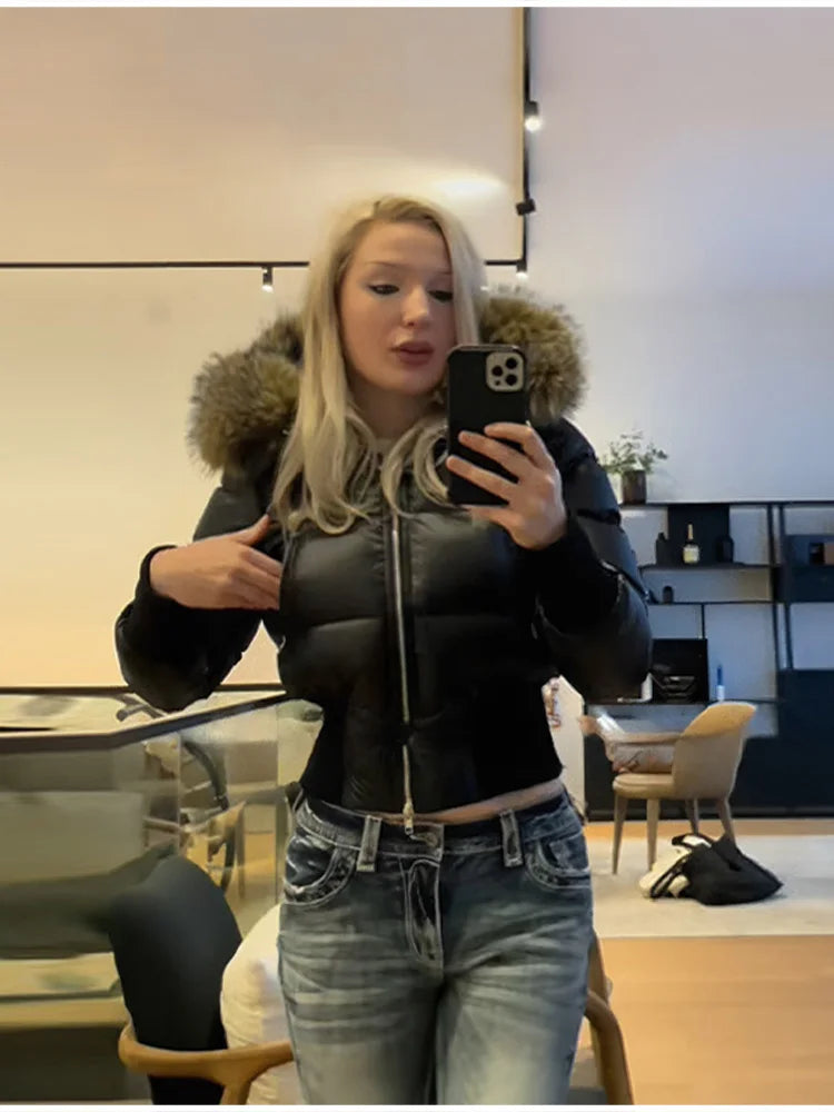 LIZAKOSHT  -  Elegant High Quality Thicken Padded Jacket Faux Fur Collar Hooded Zipper Casual Coat New Lady Winter Daily Commute Outwears
