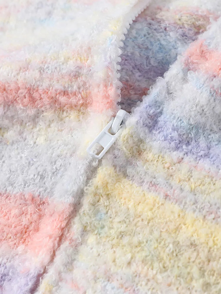 LIZAKOSHT  -  Knitted Rainbow Sweater Woman Hooded Cardigan Colorful Loose Knitwear Long Sleeve Jacket Zipper Coats Autumn Winter Outerwears