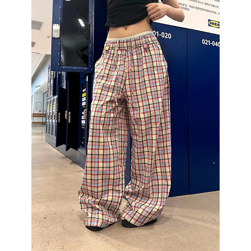 LIZAKOSHT  -   Women's Baggy Pants Oversize Sweatpants Plaid Long Pants Harajuku Japanese 2000s Style Y2k Vintage Trousers Clothes