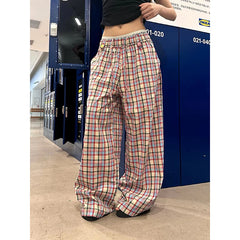 LIZAKOSHT  -   Women's Baggy Pants Oversize Sweatpants Plaid Long Pants Harajuku Japanese 2000s Style Y2k Vintage Trousers Clothes