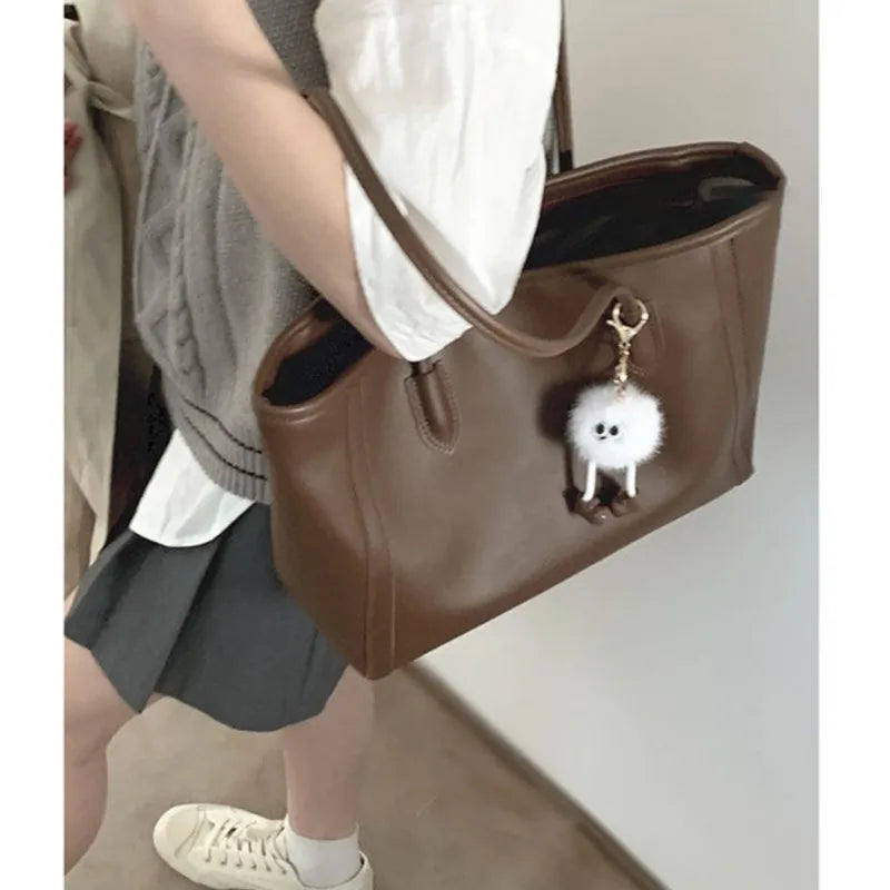 LIZAKOSHT  -  Vintage Brown Large Capacity Handbag Women New Trendy Leather Casual Shoulder Bags Ladies Versatile Handbags Female