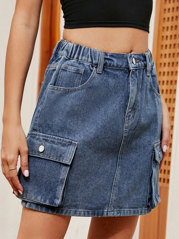 LIZAKOSHT  -  Y2k Denim Skirt Women Summer Short Skirts Female Vintage Washed Jeans Skirt Ladies Fashion High Waist Pocket Patchwork Faldas