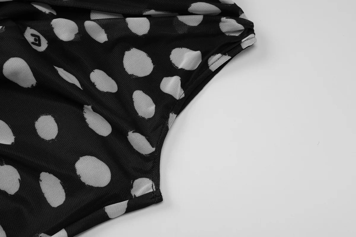 LIZAKOSHT  -  Women Sleeveless Polka Dot Mesh Tank Dress Ladies Chic Half High Collar High Waist Bodycon Short Party Dresses Streetwear