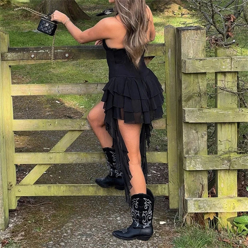 LIZAKOSHT  -  Hot Sexy Halter Deep V-neck Backless Ruffle Tassel Black Playsuits Women Skinny Club High Street One Piece Romper 2025