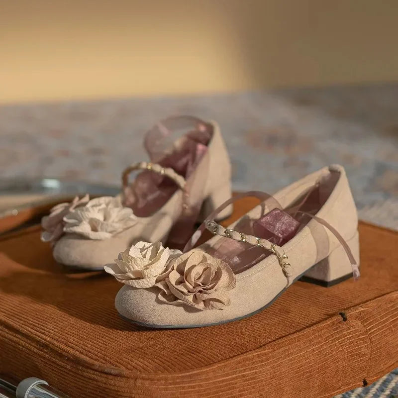 LIZAKOSHT  -  French Design Low Heels New Gentle Style Retro Shallow Mouth Mary Jane Shoes Sweet Floral Women's Shoes