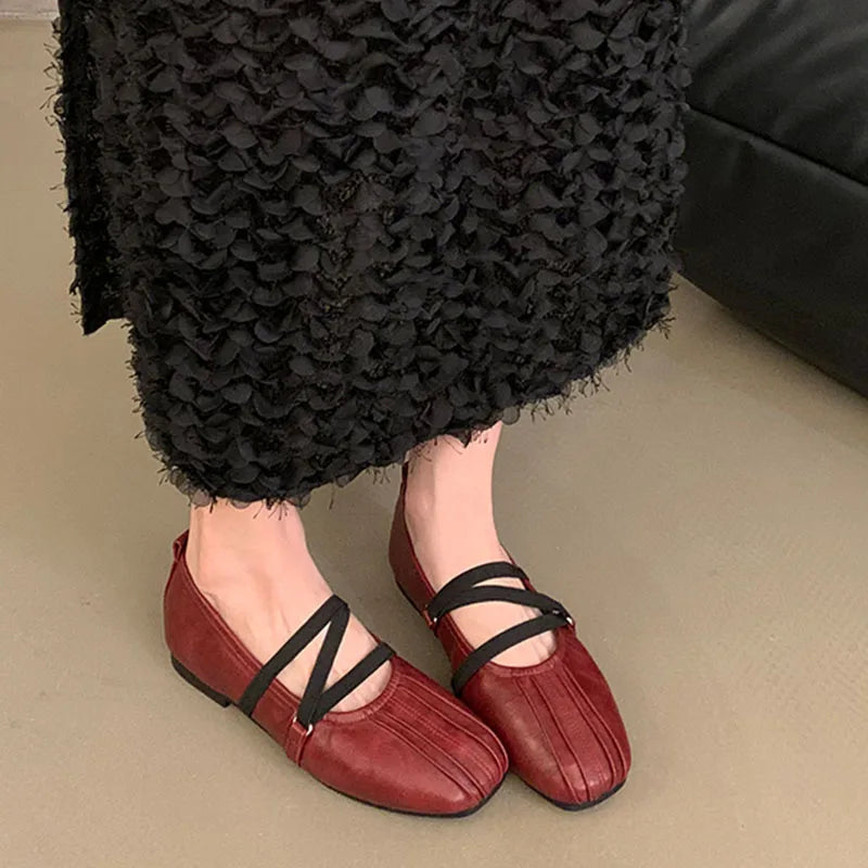 LIZAKOSHT  -  Women Shoes Brand Designer Mary Janes Shoes Woman Square Toe Japanned Leather Flats Vintage Narrow Band Loafers New Woman