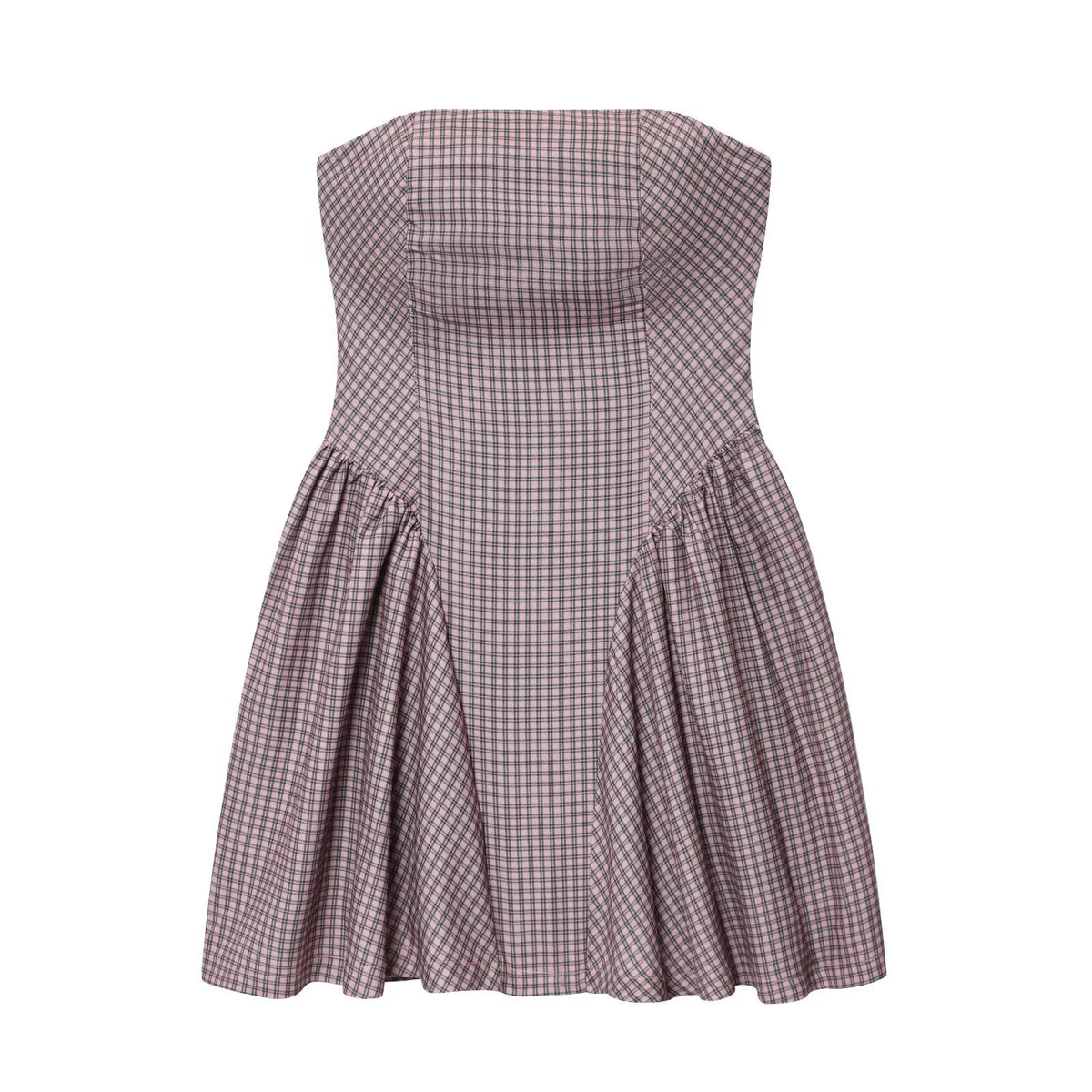 LIZAKOSHT  -  European and American autumn new women's clothing style simple sleeveless slim fit plaid strapless short dress