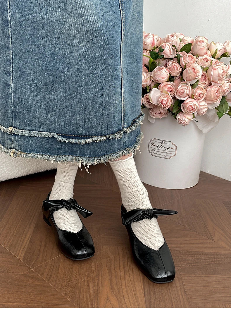 LIZAKOSHT  -  Shoes Woman Bow-Knot Shallow Mouth Elegant Low Heels Female Footwear New Butterfly Summer Dress Mary Janes Butterfly-knot