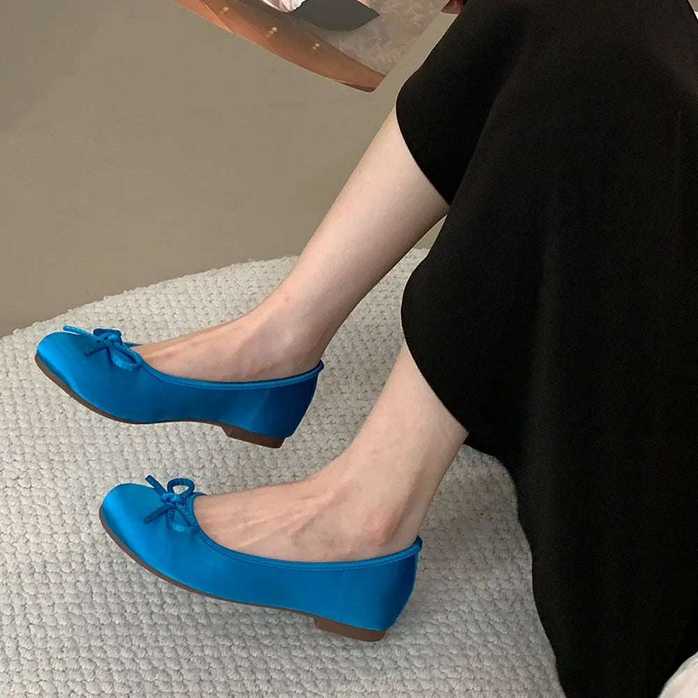 LIZAKOSHT  -  Brand New Women's Flats Ballet Shoes Sweet Round Toe Satin bow Soft Sole Daily Life Easy to Slip On Shoes for Office Lady