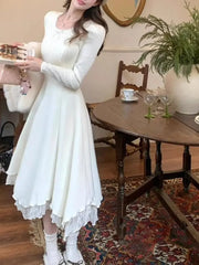 LIZAKOSHT  -  Long -sleeved Knitted Dress Female New Inner White Skirt