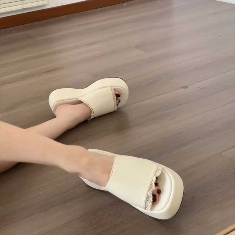 LIZAKOSHT  -  New Summer Platform Wedges Heel Women Slippers Shoes Concise Open Toe Beach Vacation Dress Slides Zapatos De Mujer