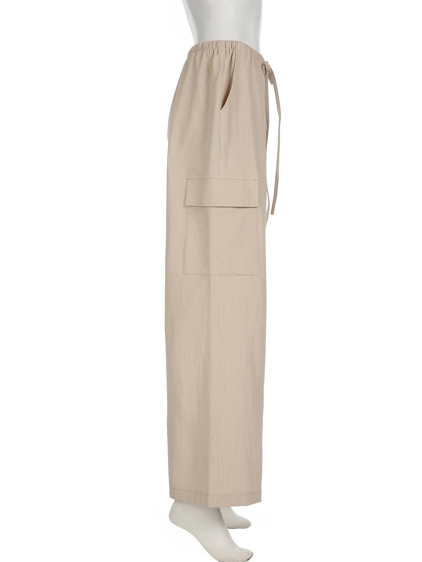 LIZAKOSHT  -  Casual Basic Solid Big Pockets Wide Leg Pants Loose Bandage Low-Waisted Straight Pants Women Autumn Spring Fashion
