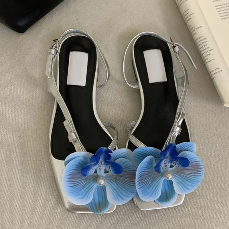 LIZAKOSHT  -  Flower Designer Slingback Sandals Female Summer Fashion Vacation Beach Clip Toe Shoes Comfy Dress Shoes Open Toe Flat Sandalias