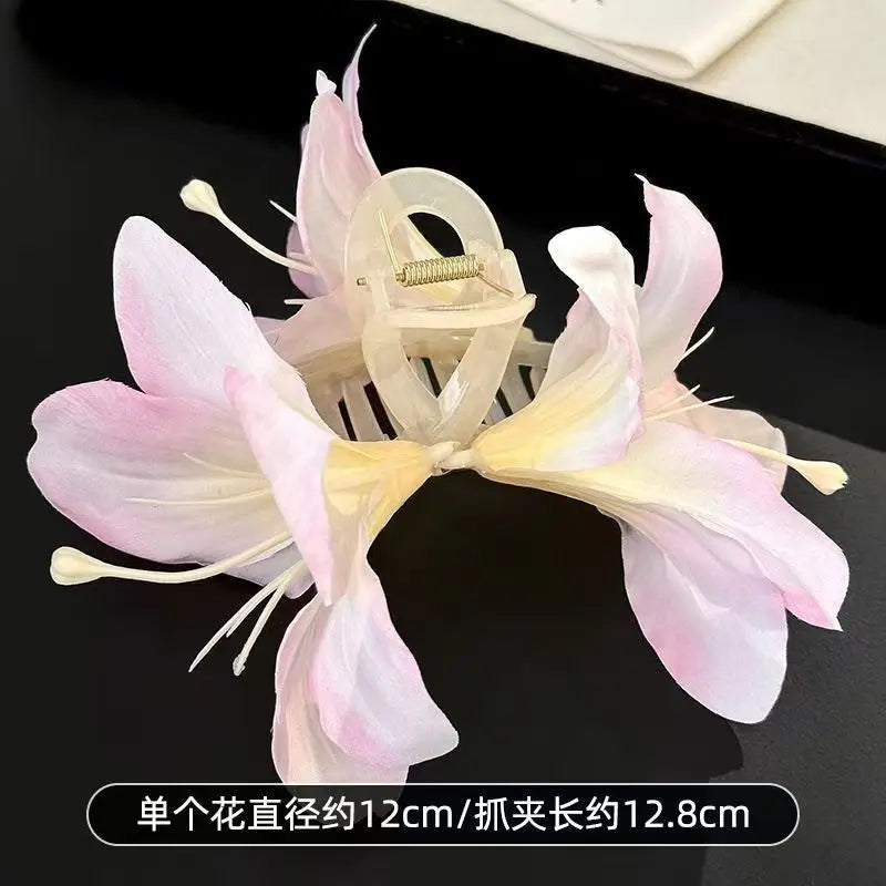 LIZAKOSHT  -  New Sweet Fairy Lily Flowers Hair Claw Beautiful Spring Large Crab Hair Clips Headdress for Woman Girls Beach Hair Accessories