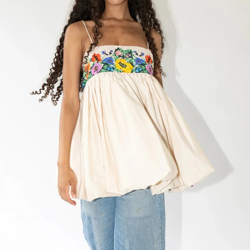 LIZAKOSHT  -  Sweet and lovely girl's fashionable short dress vacation style, elastic design suspender strapless printed flower bud skirt