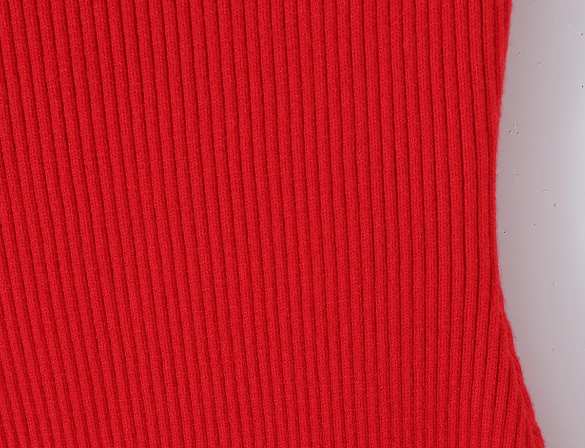 LIZAKOSHT  -  CHIC Wave O neck Rib Knitted Mini Sleeveless Dress Women Slim Waist Spliced Ruffles A-line Hem Knitting Dresses Short Sun Robe