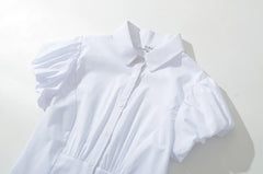 LIZAKOSHT  -  Women WHITE Corset-like Paneled Construction Short Gathered Sleeves LIANA TOP