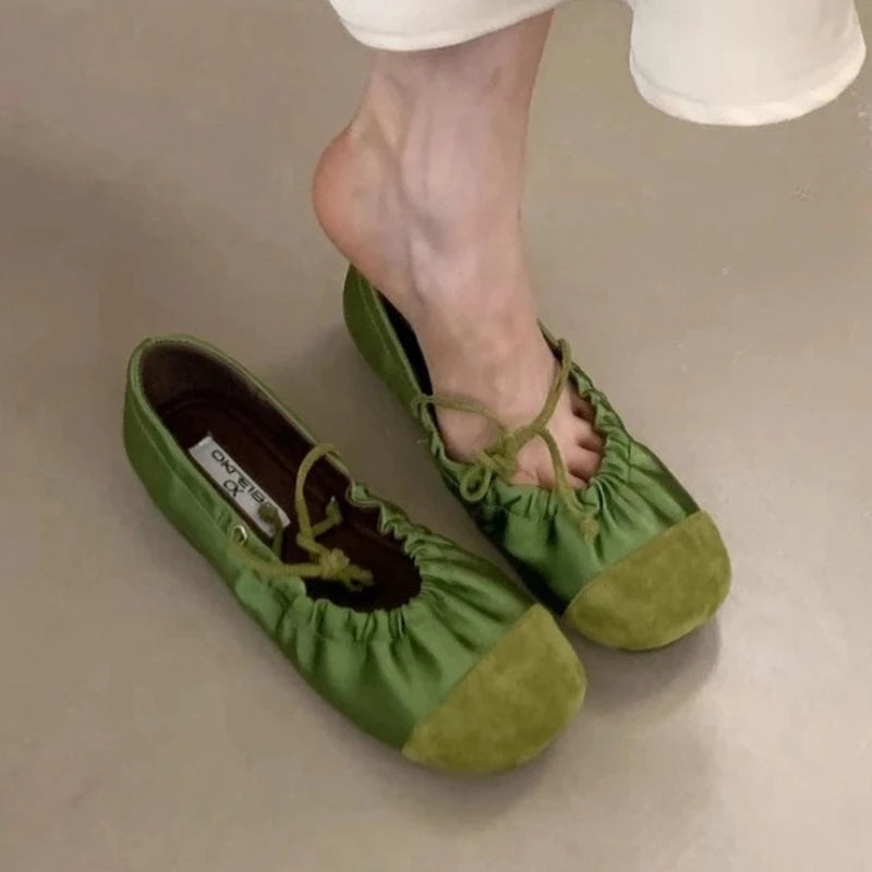 LIZAKOSHT  -  Fashion Ballet Flats Women Round Toe Pleated Satin Casual Shoes Female Shallow Comfort Sweet Design Brand Mary Jane Shoes Women