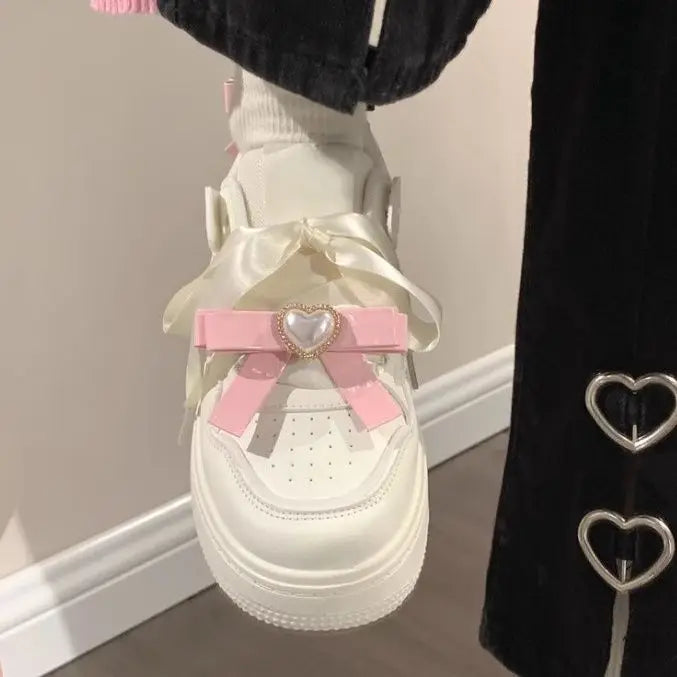 LIZAKOSHT  -  Kawaii White Women's Sneakers Sports Shoes Flats Spring Summer Tennis Female Platform Vulcanize Skateboard Korean Footwear