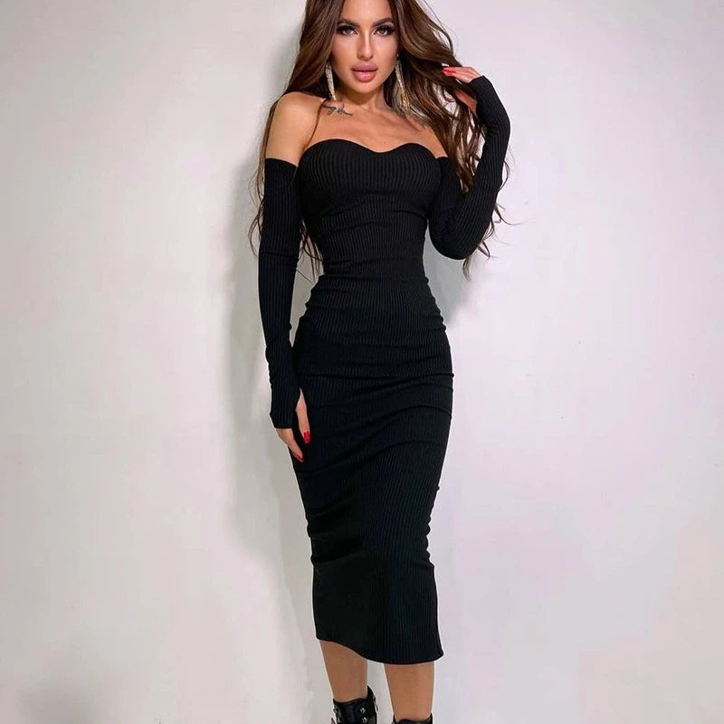 LIZAKOSHT  -  Sexy Hip Long Sve Strapl Dr High Waist Street Sle Polyester Fabric Autumn Faion for Women 25-29 Years Old