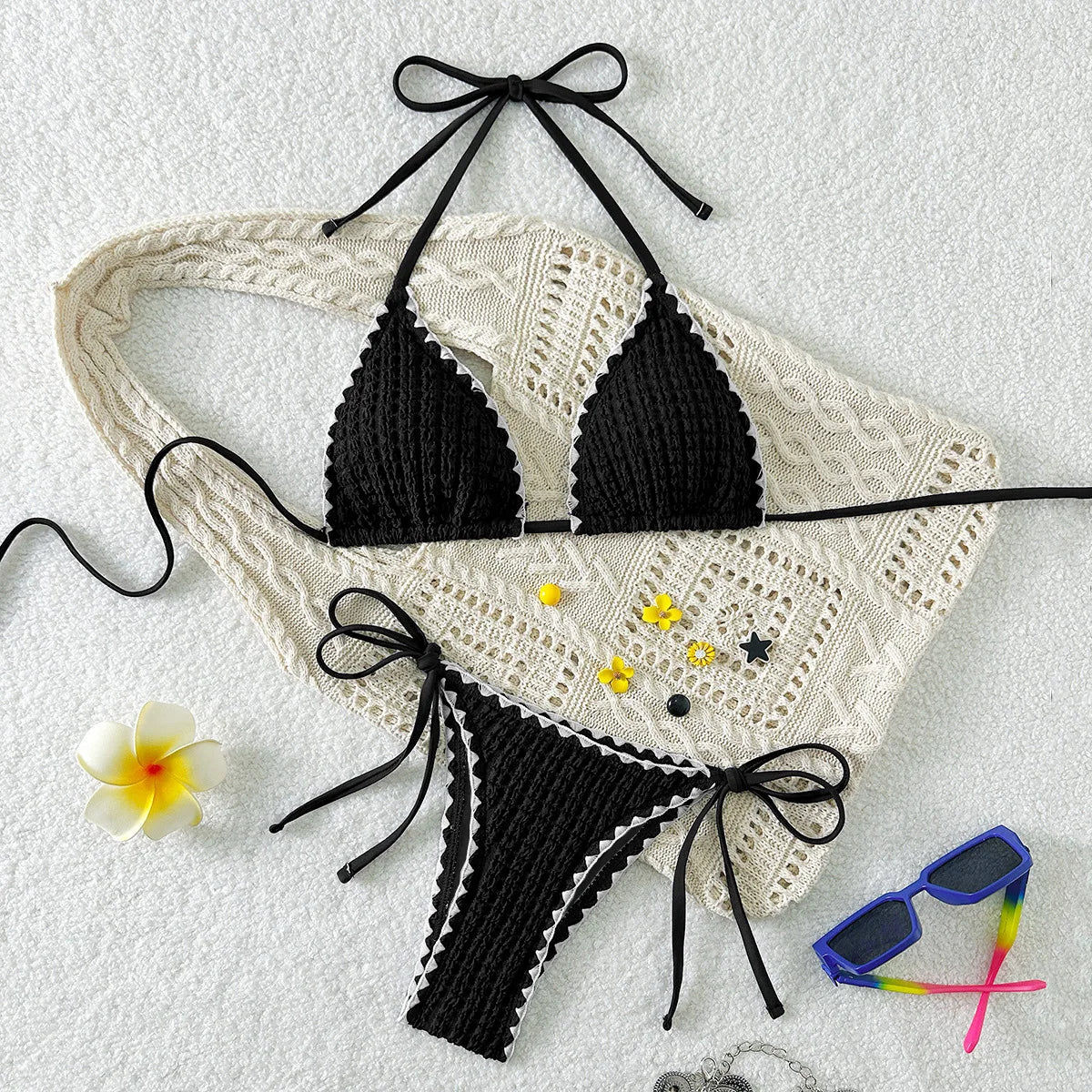 LIZAKOSHT  -  Sexy Black Halter Swimwear Swimsuit Women Bikinis Set Bathing Suit Beach Bikini Female Biquinis Feminino