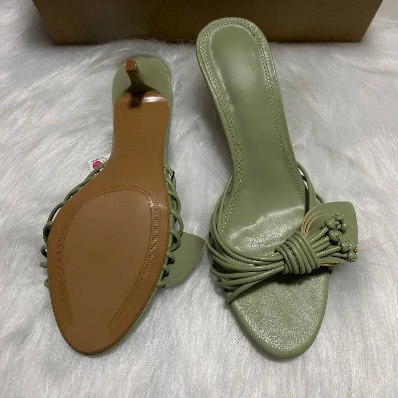 LIZAKOSHT  -  Green Leaf Narrow Band Women Gladiator Sandals Brand Design Summer Open Toe High Heels Mules Hollow Out Daily Ladies Party Shoes