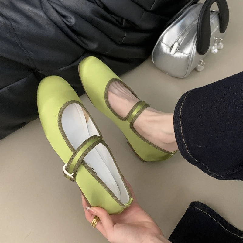 LIZAKOSHT  -  Comfort Satin Soft Sole Ladies Mary Jane Shoes Fashion Round Toe Shallow Women Flats Elegant Buckle Prom Designer Ballet Shoes
