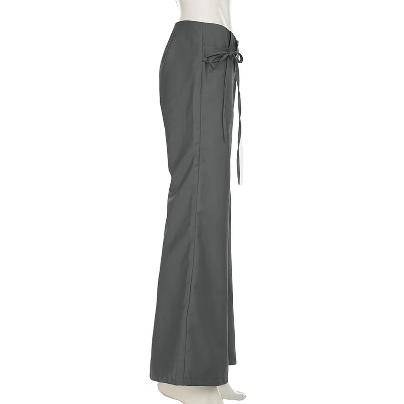 LIZAKOSHT  -  Lace Up Loose England Style Trousers Fashion Low Waisted Solid Pants Vintage Aesthetic Leisure Bottoms for Women