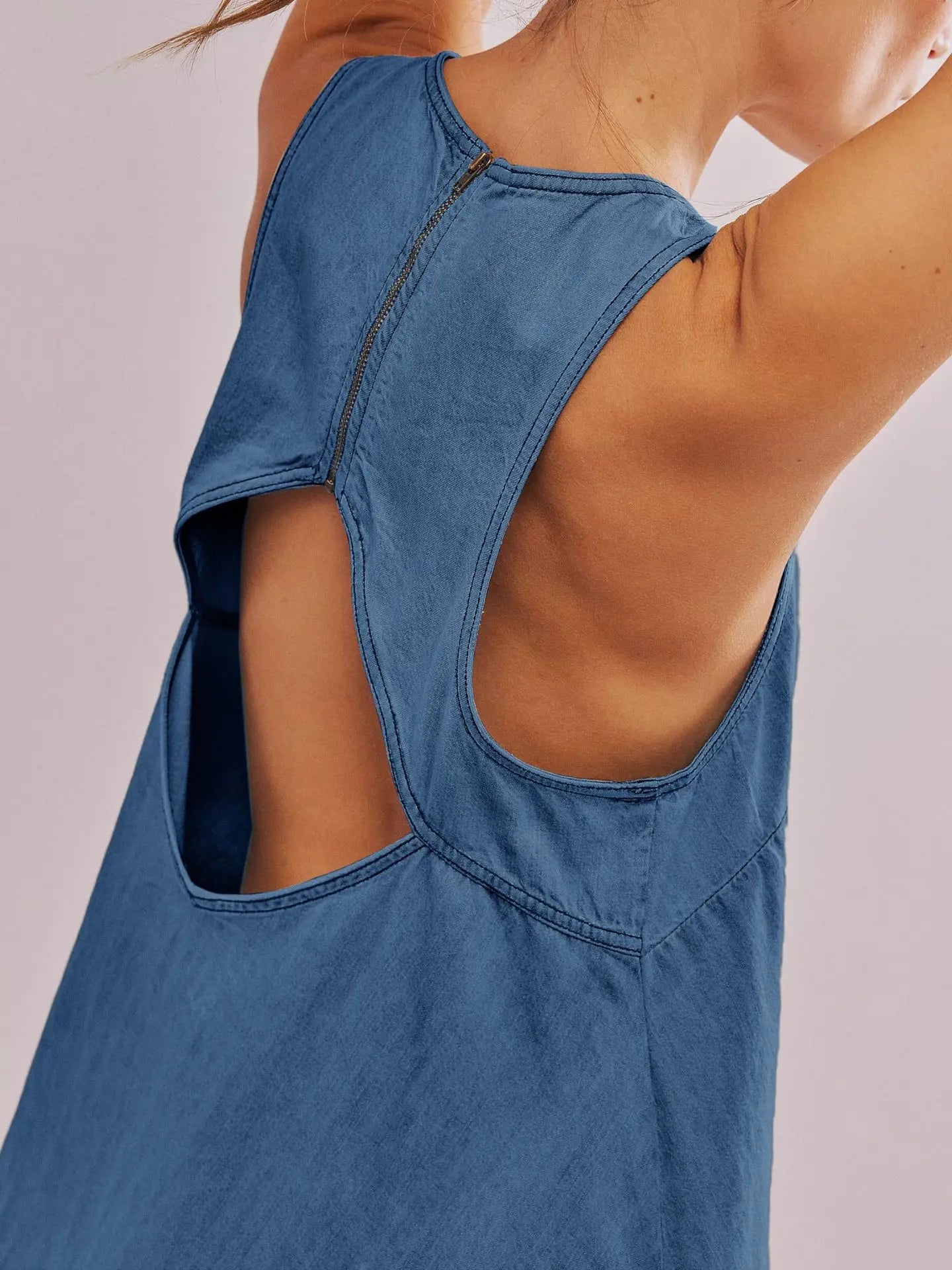 LIZAKOSHT  -  Spring Summer 2025 New Denim Dress Women Sundress Loose A-line Peplum Pockets Backless Casual Sleeveless Mini Dress Female 53932