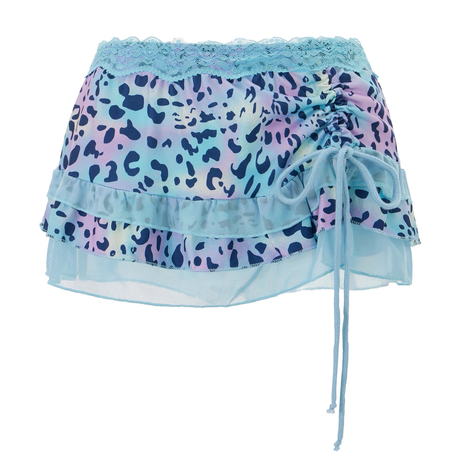 LIZAKOSHT  -  00s Vintage Aesthetic Mini Skirt Coquette Women Fairy Lace Trim Low Rise Short Skirt Y2k Leopard Print Tiered Miro Pencil Skirt