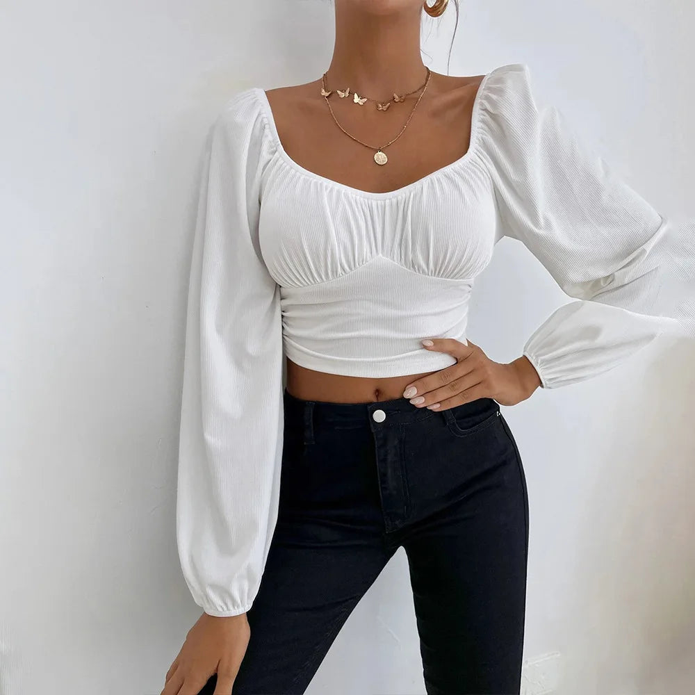 LIZAKOSHT  -  Women New Casual Party Vacation Waist Long Sleeve Women T-Shirt Super Short Top