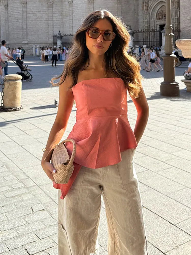 LIZAKOSHT  - Sexy Irregular Hem Women's Tank Top Elegant Off Shoulder Strapless Backless Sleeveless Tank Top Female Summer Lady Blouse