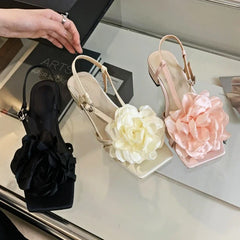 LIZAKOSHT  -  Designer Flower Sandals for Women Summer New Fashion Slingback Shoes Skirt Shallow Elegant Square Toe Low Heel Slippers Women